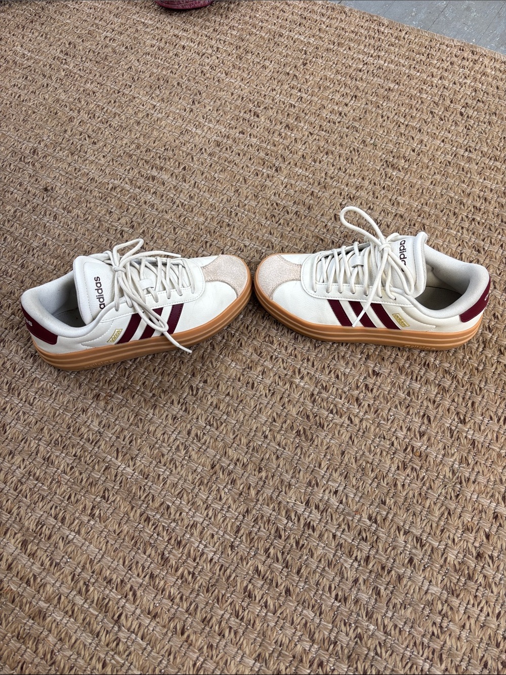 adidas Women Cream & Burgundy Platform Sneakers with Gum Sole